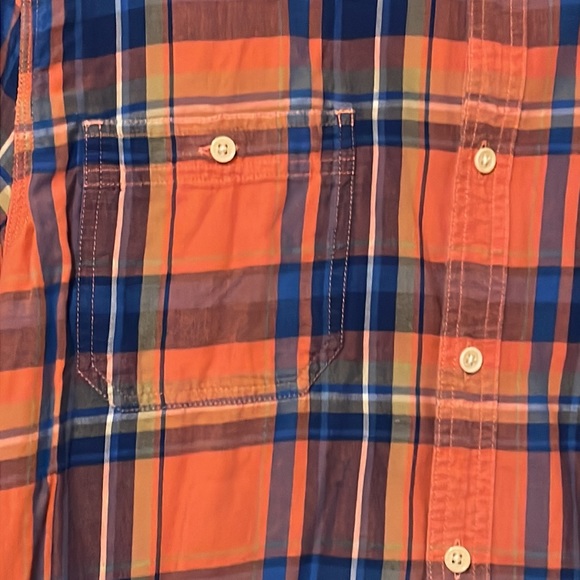 Lucky Brand Mens 100% cotton Button Up XL Orange Plaid Permanent Fit - Picture 4 of 5